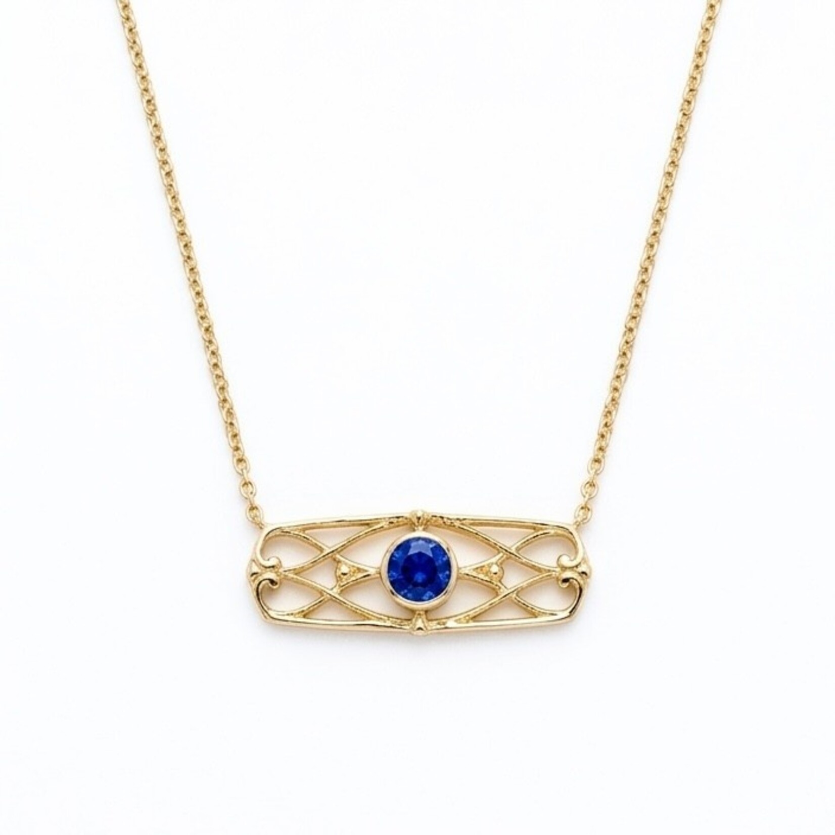 14K Yellow Gold Vintage Sapphire Lattice Necklace