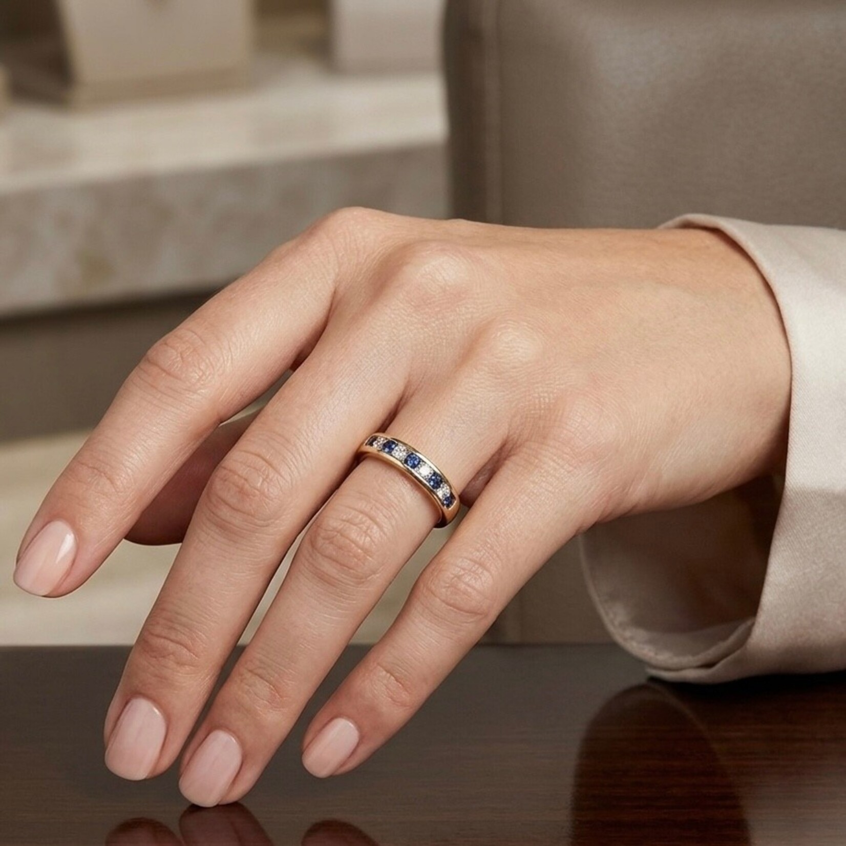 14K Yellow Gold Diamond & Sapphire Band