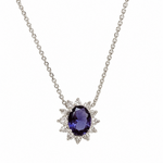 14K White Gold Oval Iolite & Diamond Pendant