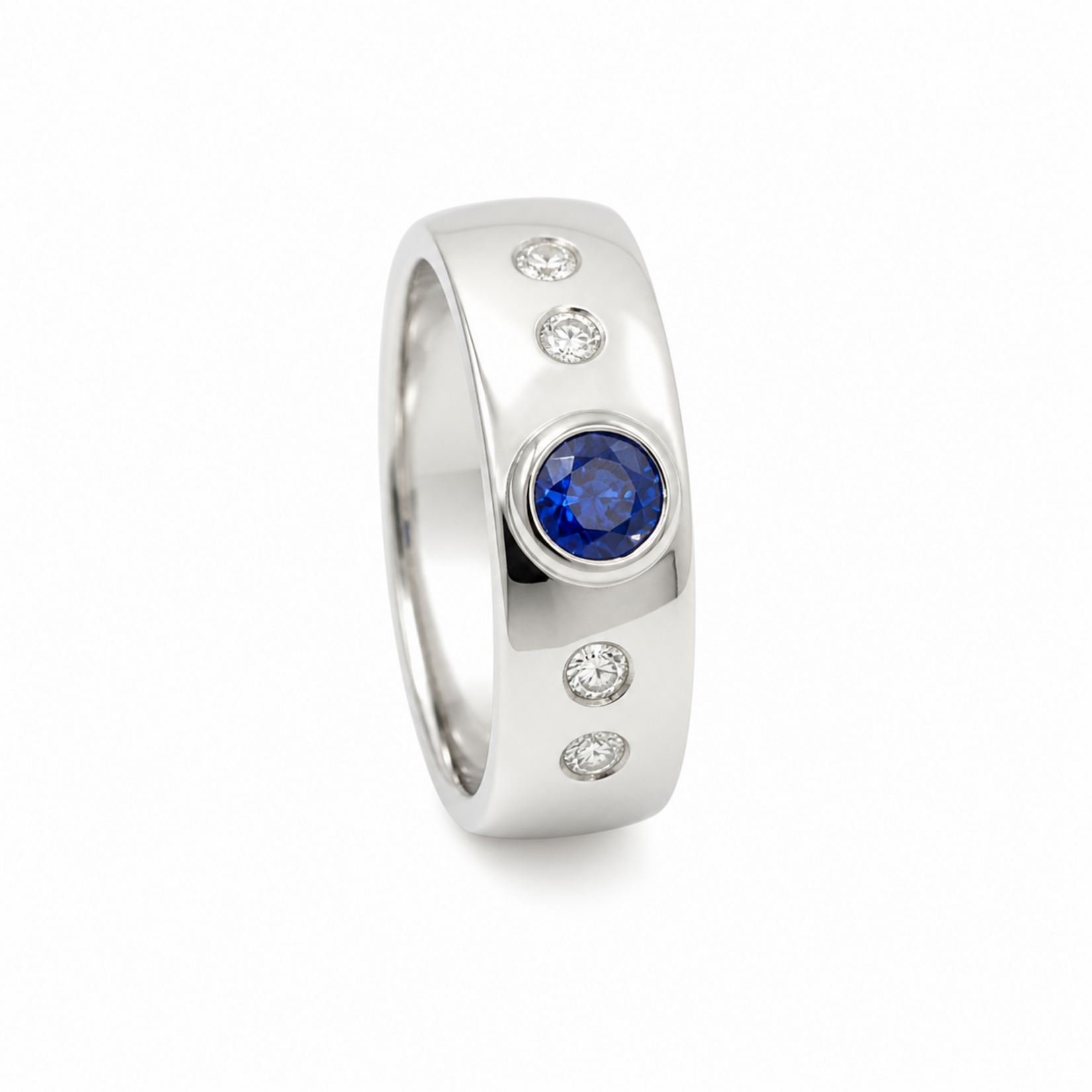 14K Gold Sapphire and Diamond Bezel Band