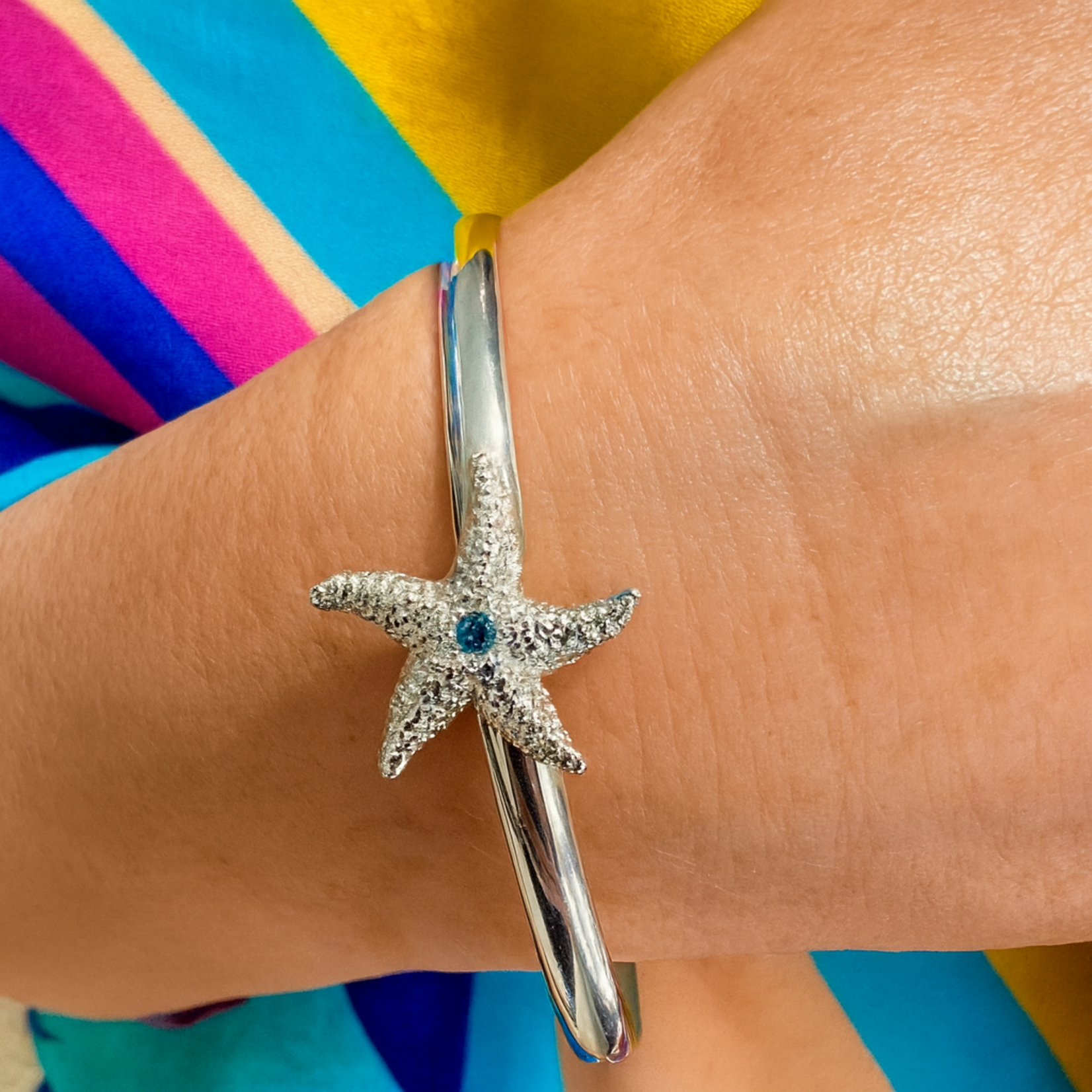 Sterling Silver Blue Topaz Starfish Bangle