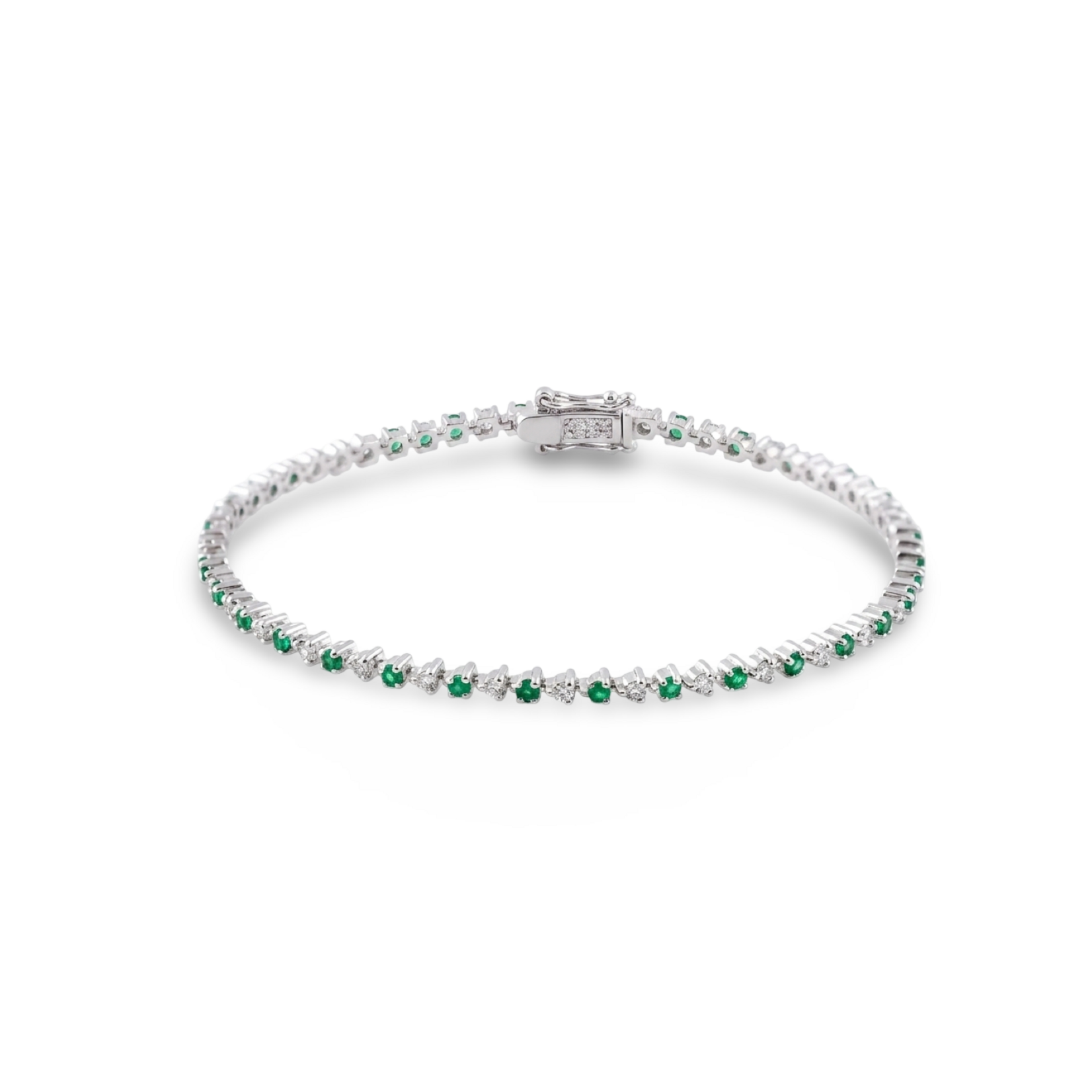 18K White Gold Emerald 0.80ctw & Diamond 0.95ctw Line Bracelet