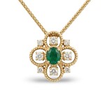 14K Yellow Gold Emerald  and Diamond Clover Cluster Pendant