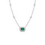 14K White Gold Emerald & Diamond Halo Necklace
