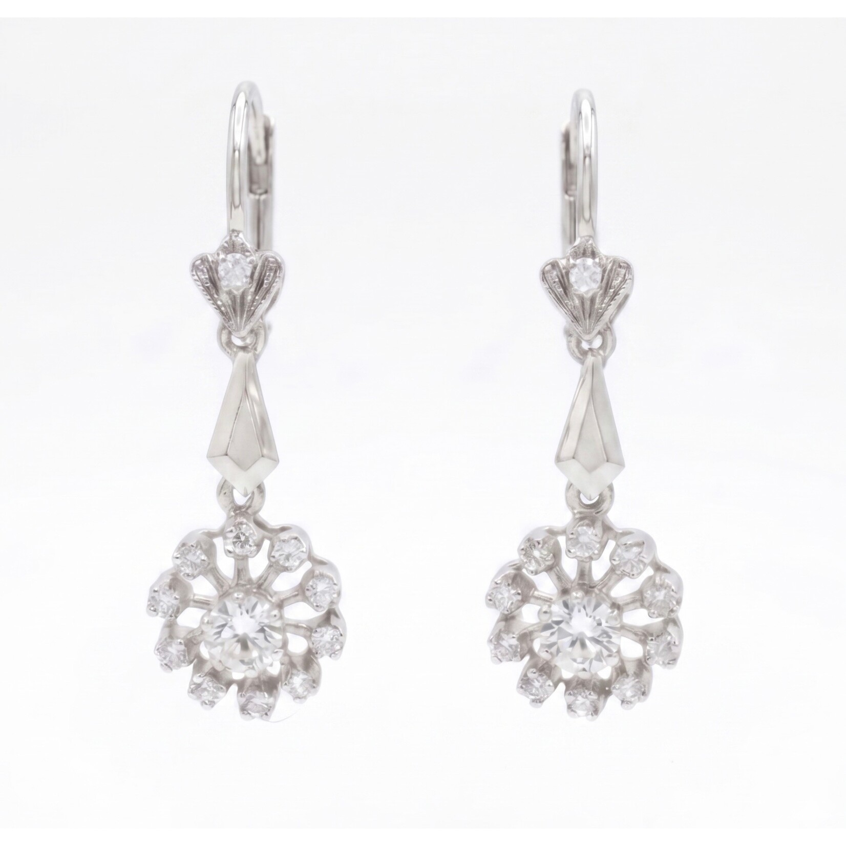 18K White Antique Diamond Cluster Chandelier Earrings