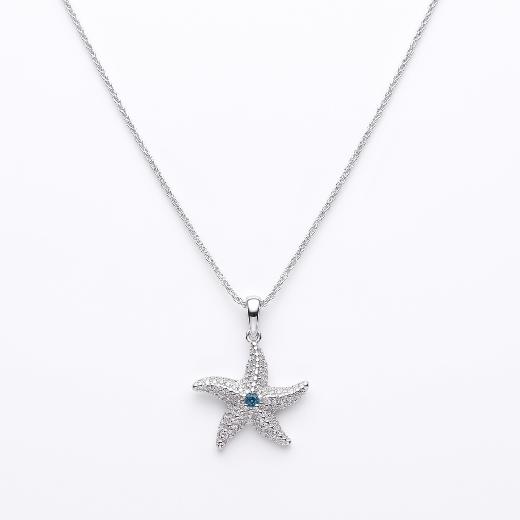 Sterling Silver Starfish and Blue Topaz Pendant