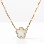 18K Yellow Gold Overlay Diamond and Mother-of-Pearl Clover Necklace