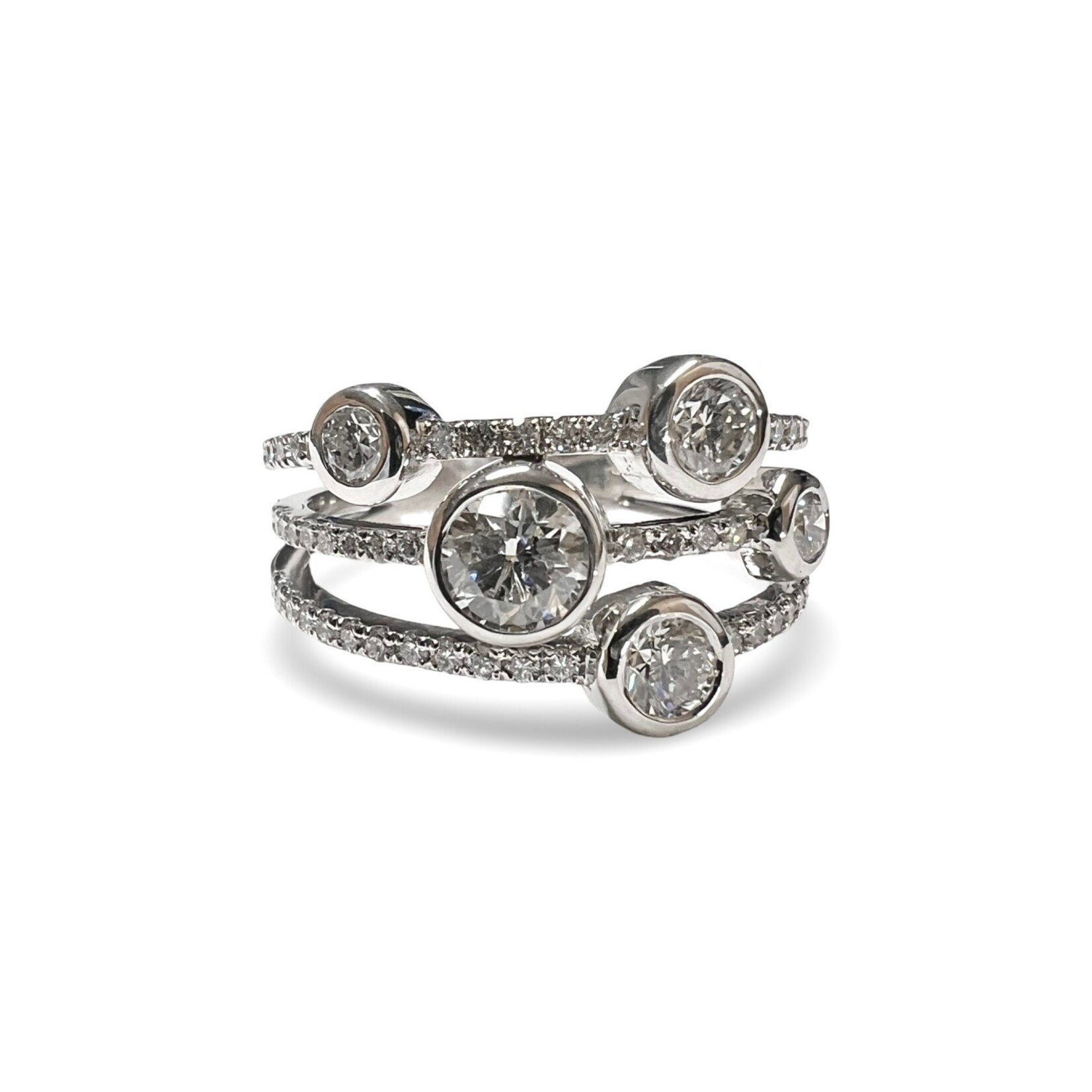 18K White Gold Ruby & Diamond Trio Band