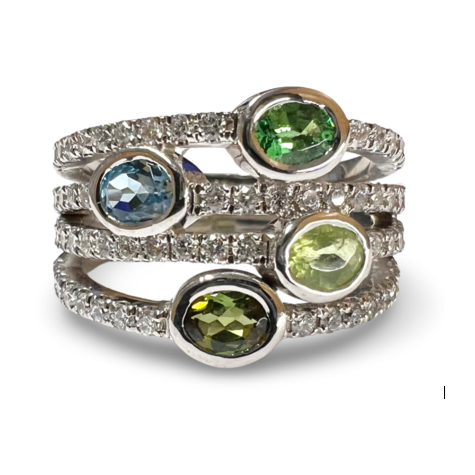 18K White Gold Ruby & Diamond Trio Band
