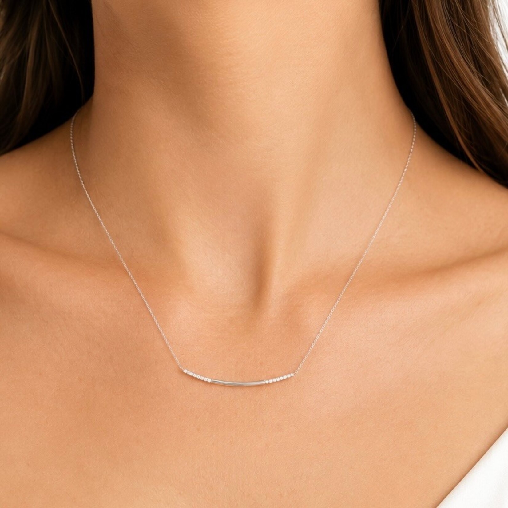 Sterling Silver Bar Diamond Necklace