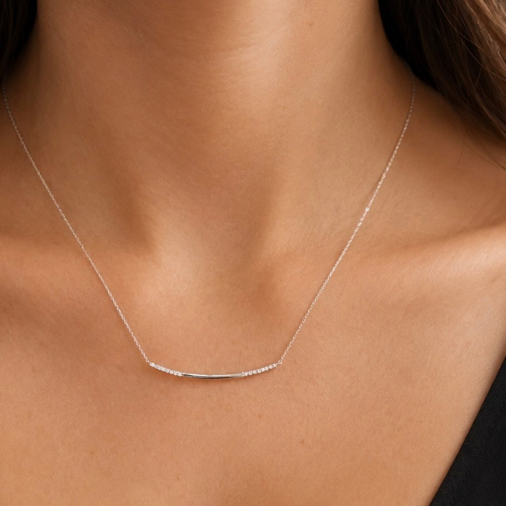 Sterling Silver Bar Diamond Necklace
