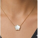 18K Yellow Gold Overlay Diamond and Mother-of-Pearl Clover Necklace