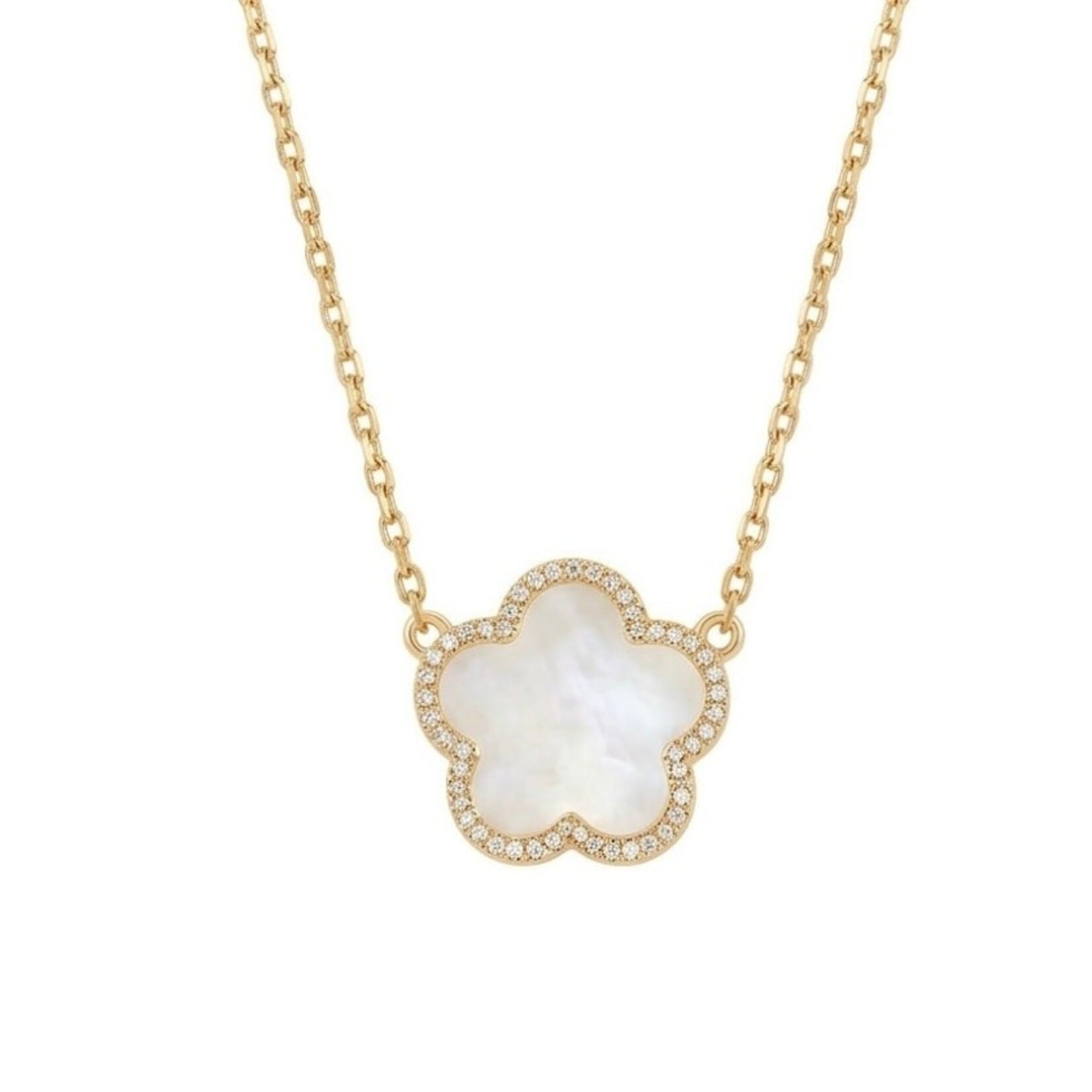 18K Yellow Gold Overlay Diamond and Mother-of-Pearl Clover Necklace