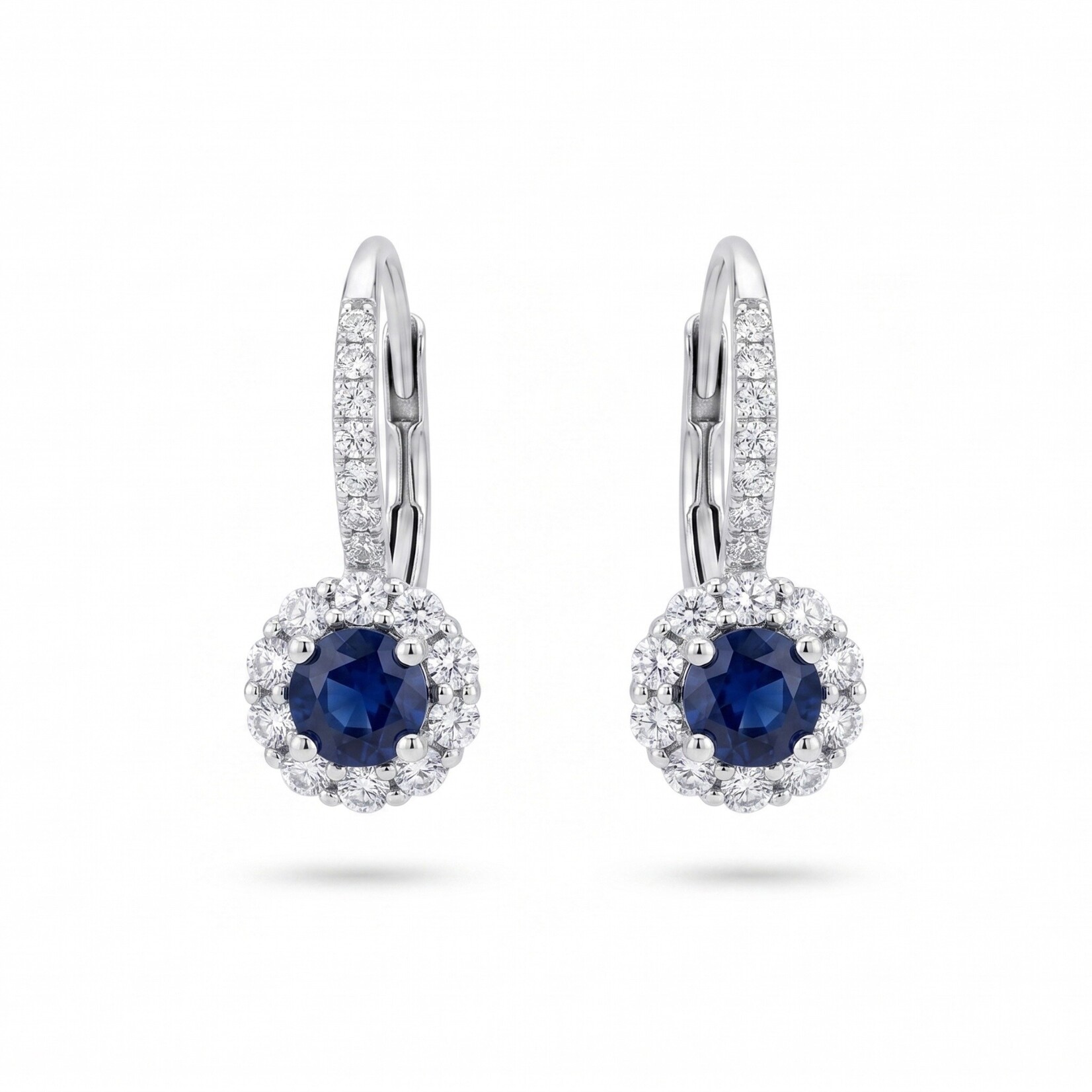 18K White Gold Sapphire & Diamond Halo Drop Earrings