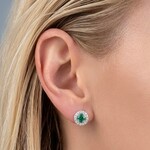 18K White Gold Emerald & Diamond Halo Stud Earrings
