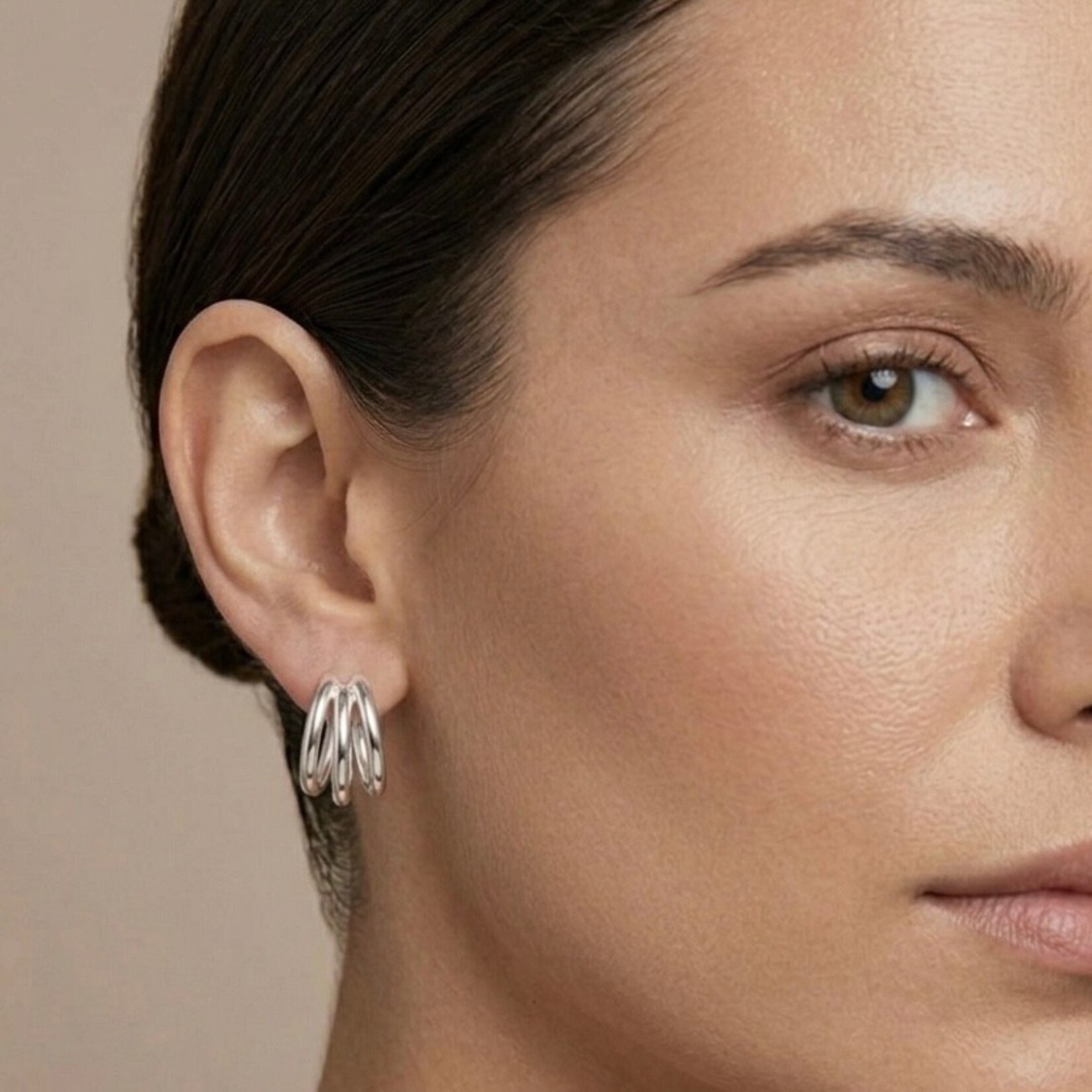 Sterling Silver Triple Row Post Hoop Earrings