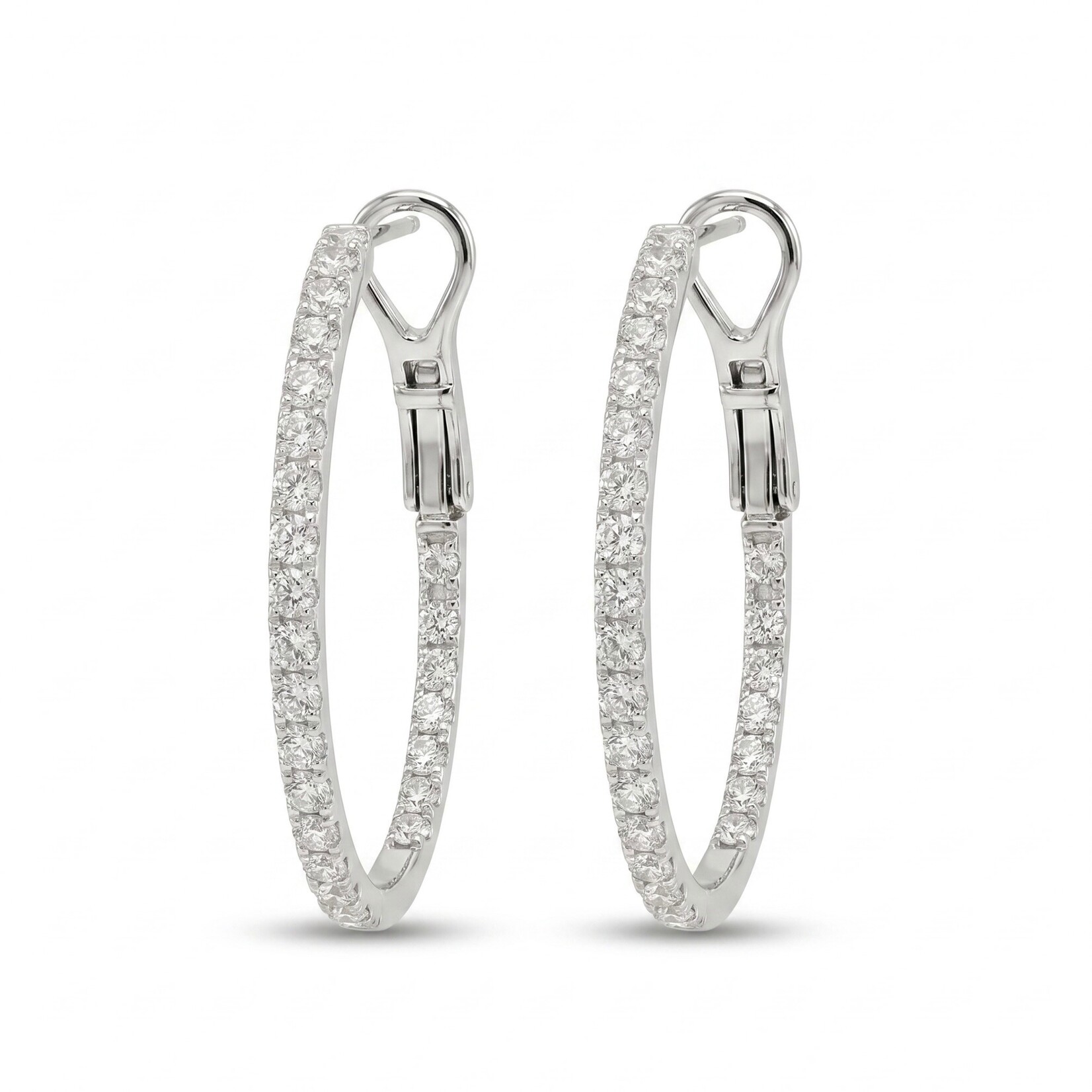 14K Gold 1.00 Carat Diamond Oval Hoop Earrings