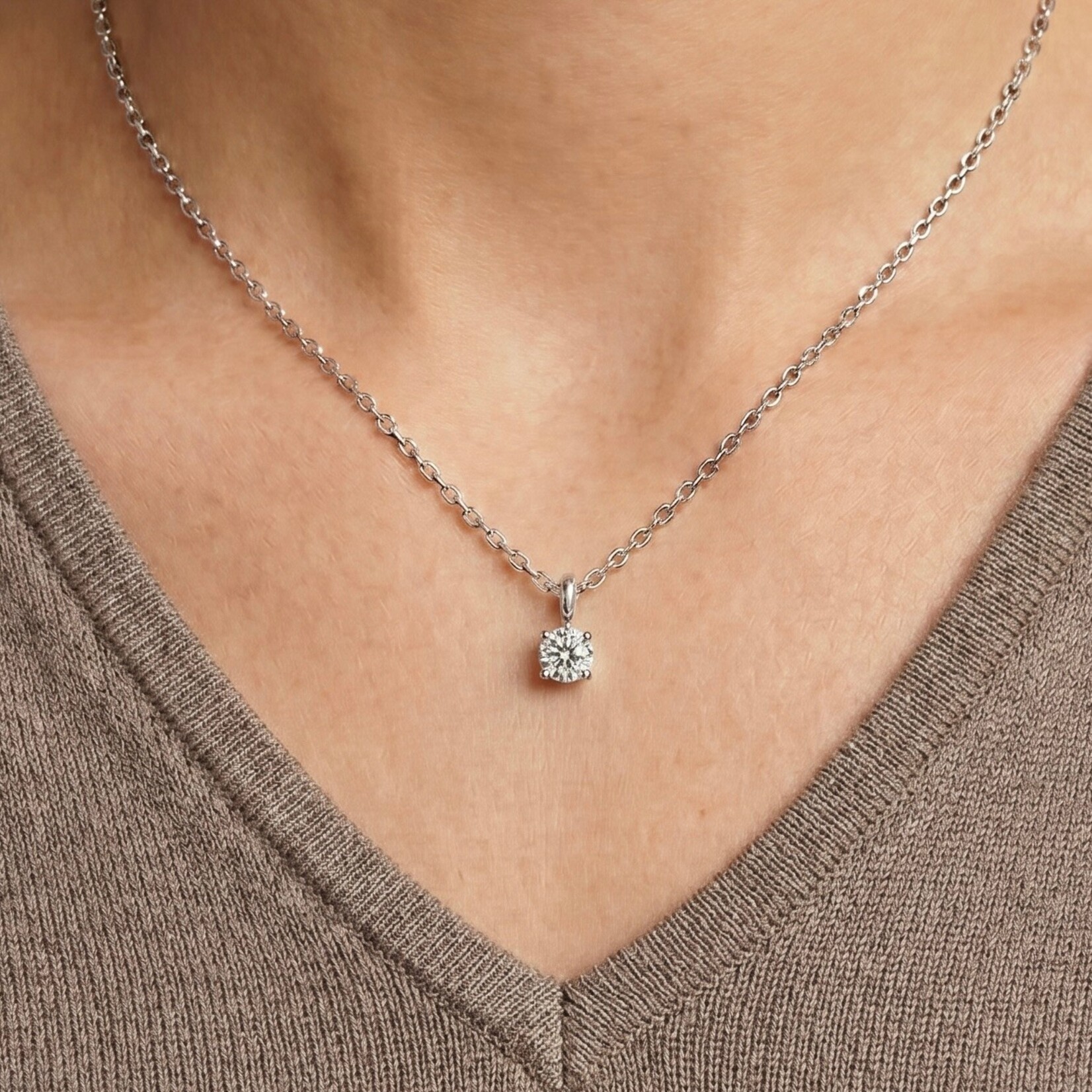 14K White Gold 1/3 Carat Lab Grown Diamond Solitaire Pendant