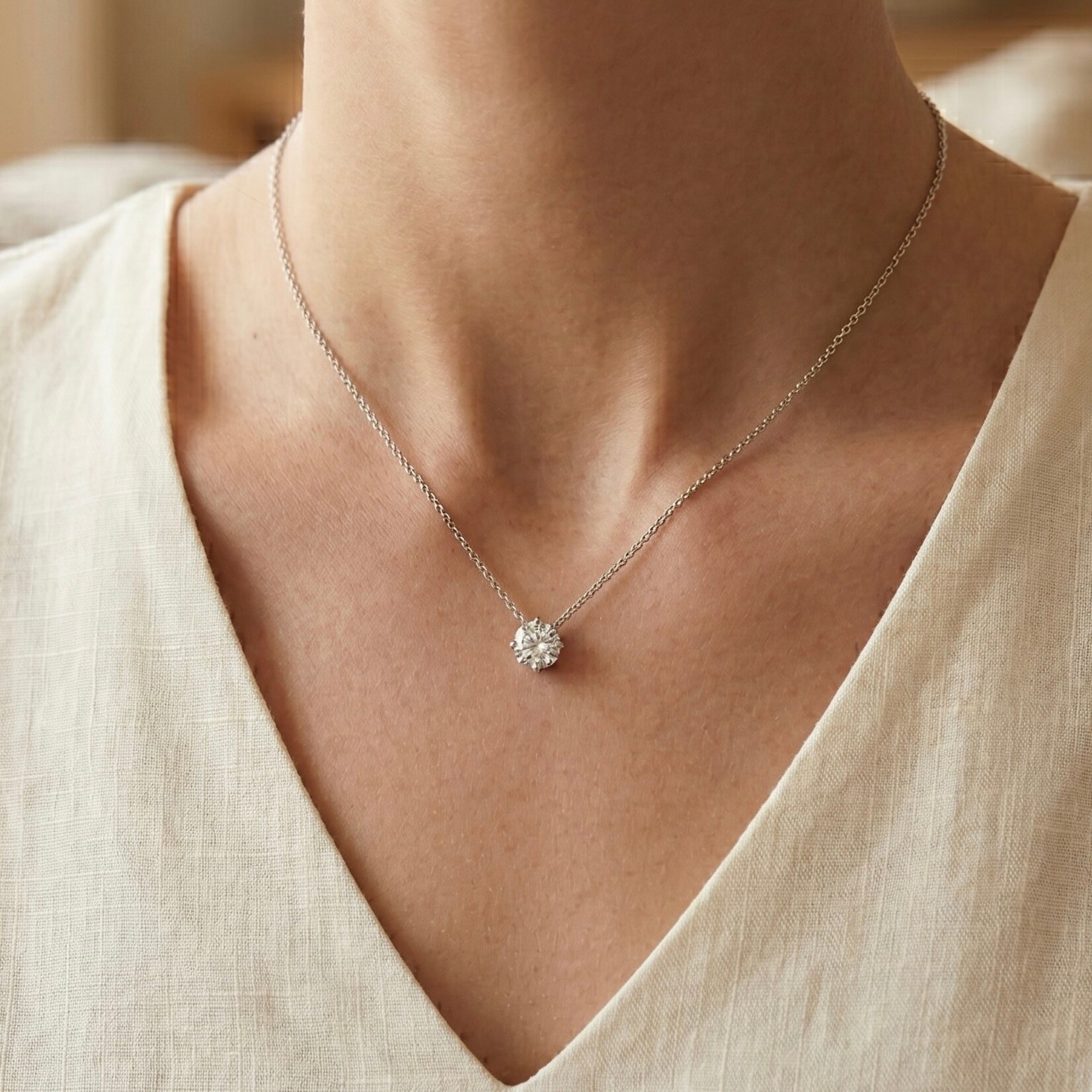 14K White Gold 1 Carat Floating Diamond Solitaire Pendant