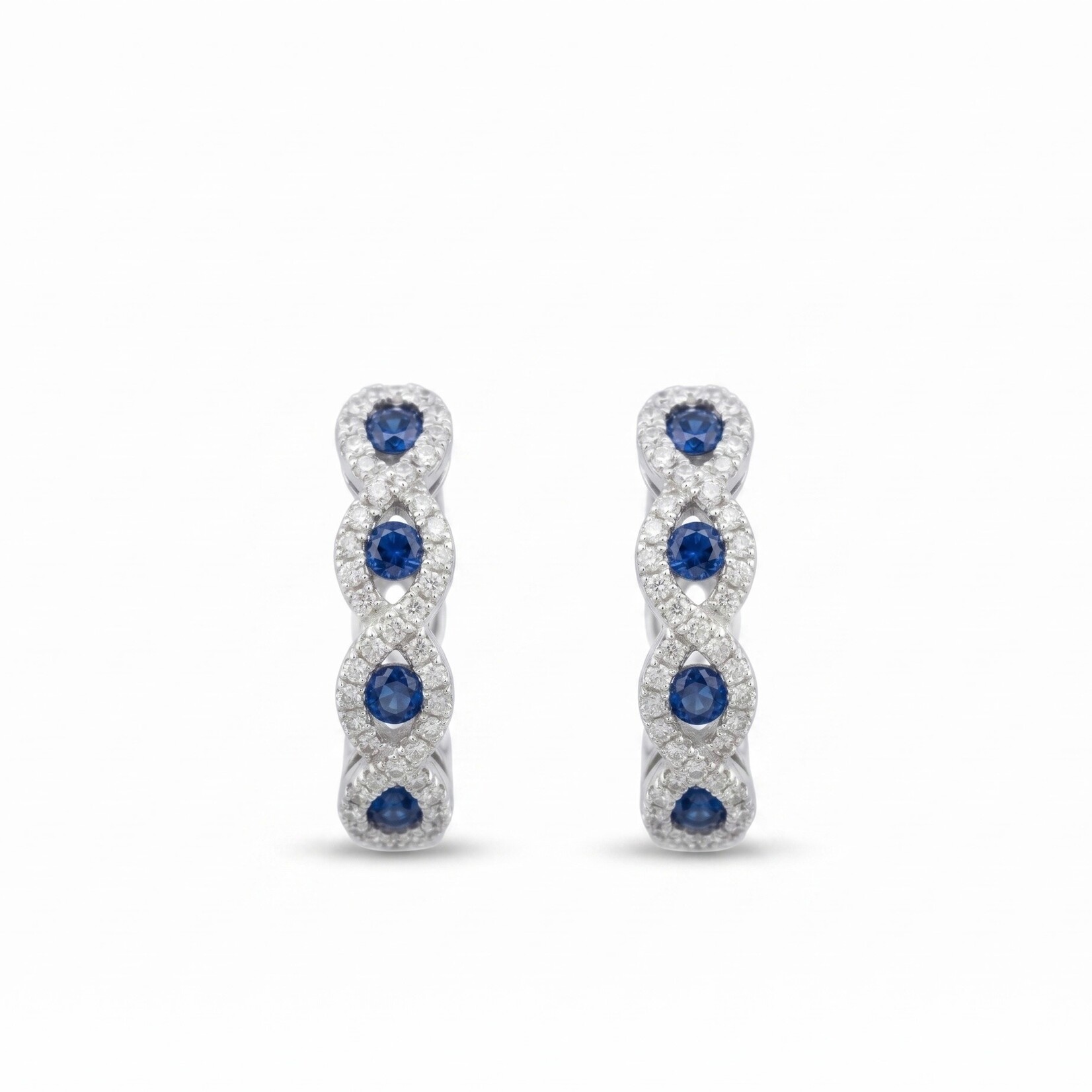 18K White Gold Sapphire 0.50ctw & Diamond 0.43ctw Hoop Earrings