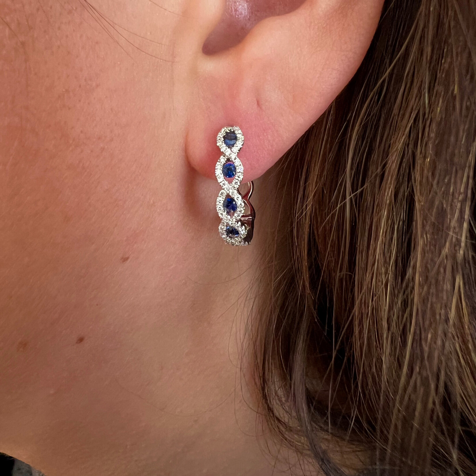 18K White Gold Sapphire 0.50ctw & Diamond 0.43ctw Hoop Earrings