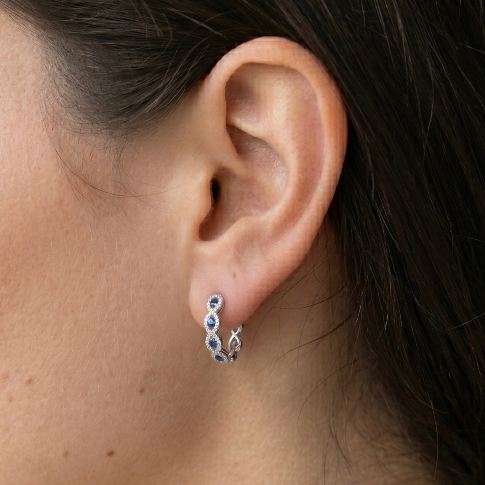 18K White Gold Sapphire 0.50ctw & Diamond 0.43ctw Hoop Earrings
