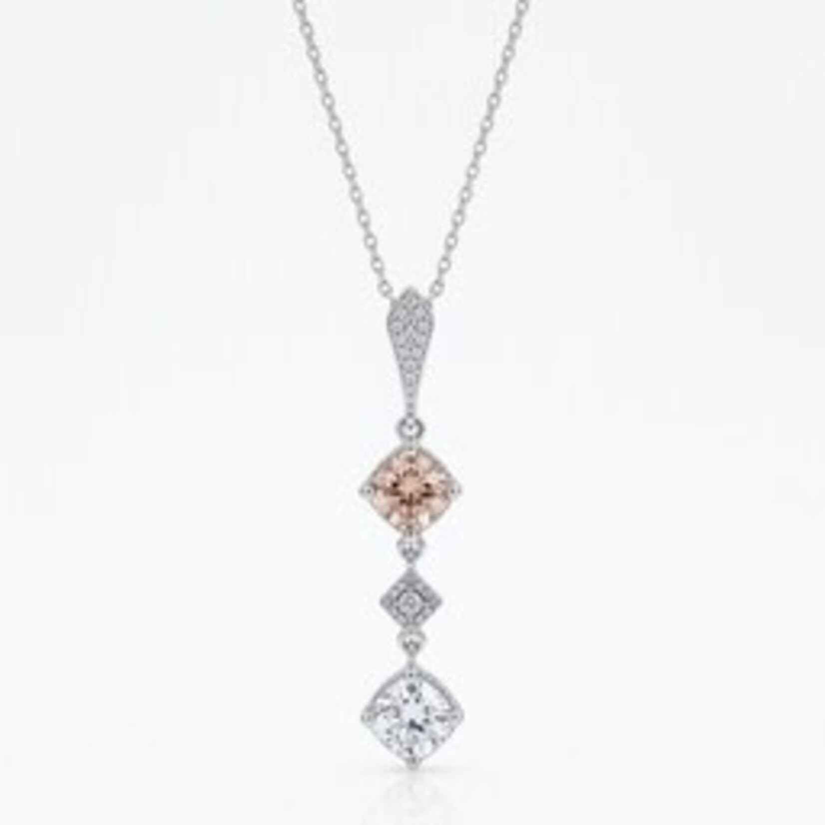14K White Gold  Lab Cushion Diamond & Pink Diamond Pendant