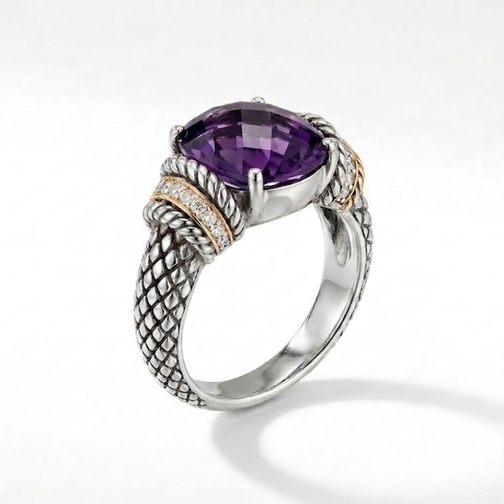 Sterling Silver & 18K Yellow Gold Amethyst and Diamond Candela Ring