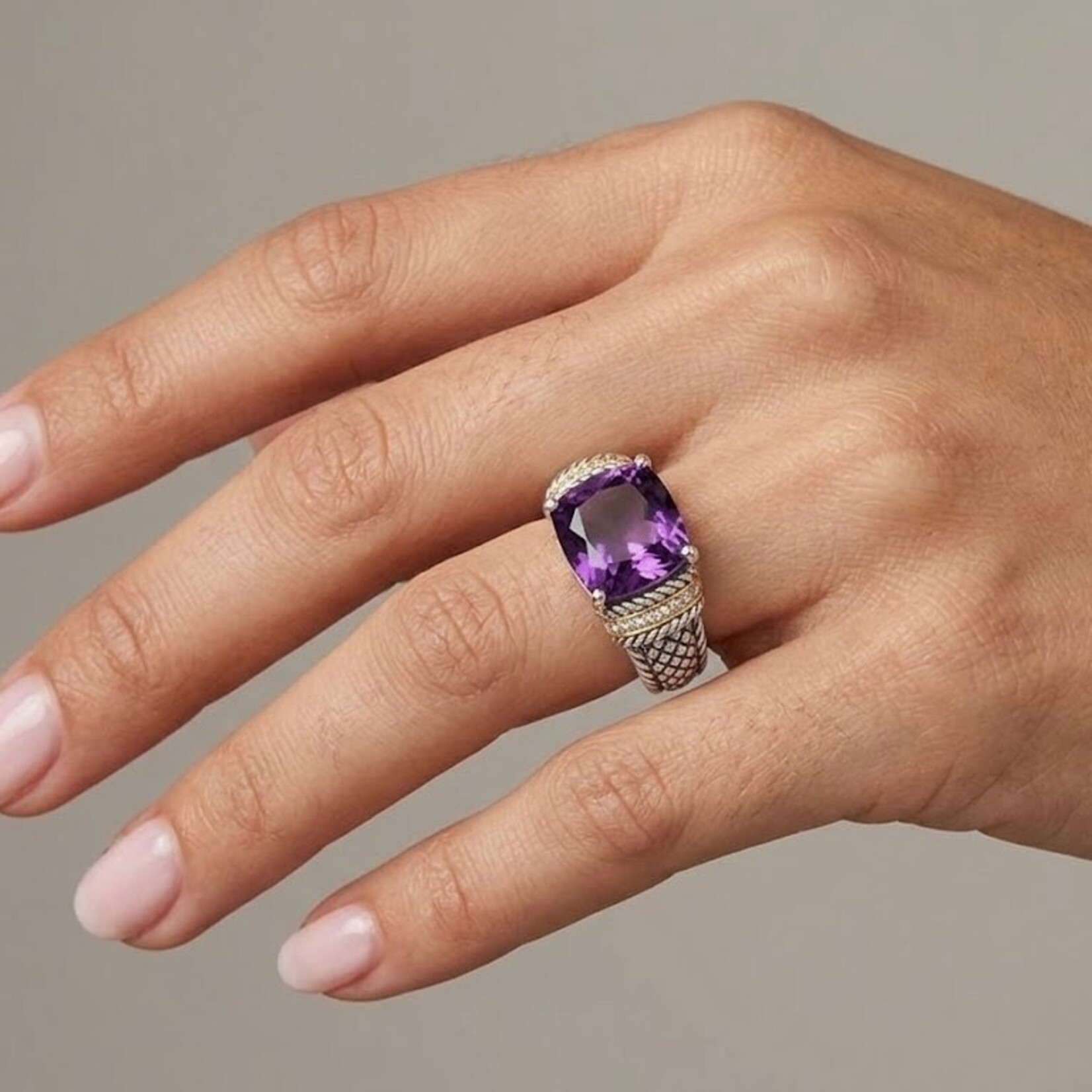 Sterling Silver & 18K Yellow Gold Amethyst and Diamond Candela Ring