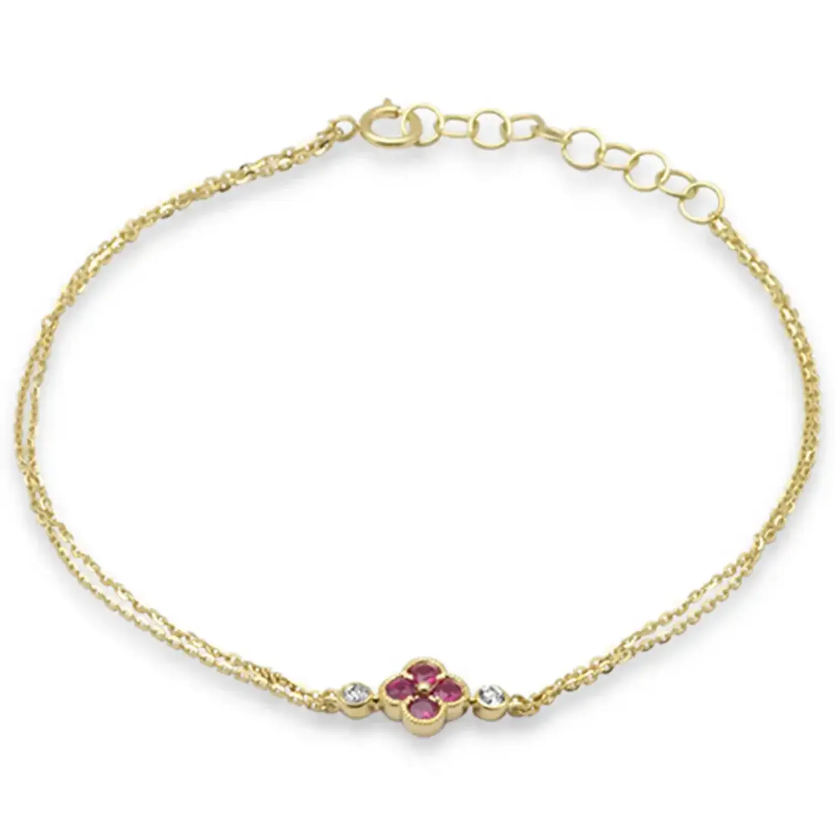 14K Yellow Gold Ruby & Diamond  Cluster Bracelet