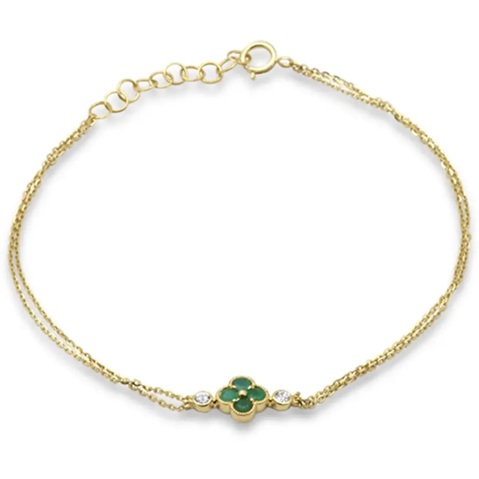 14K Yellow Gold Emerald & Diamond  Bezel Cluster Bracelet