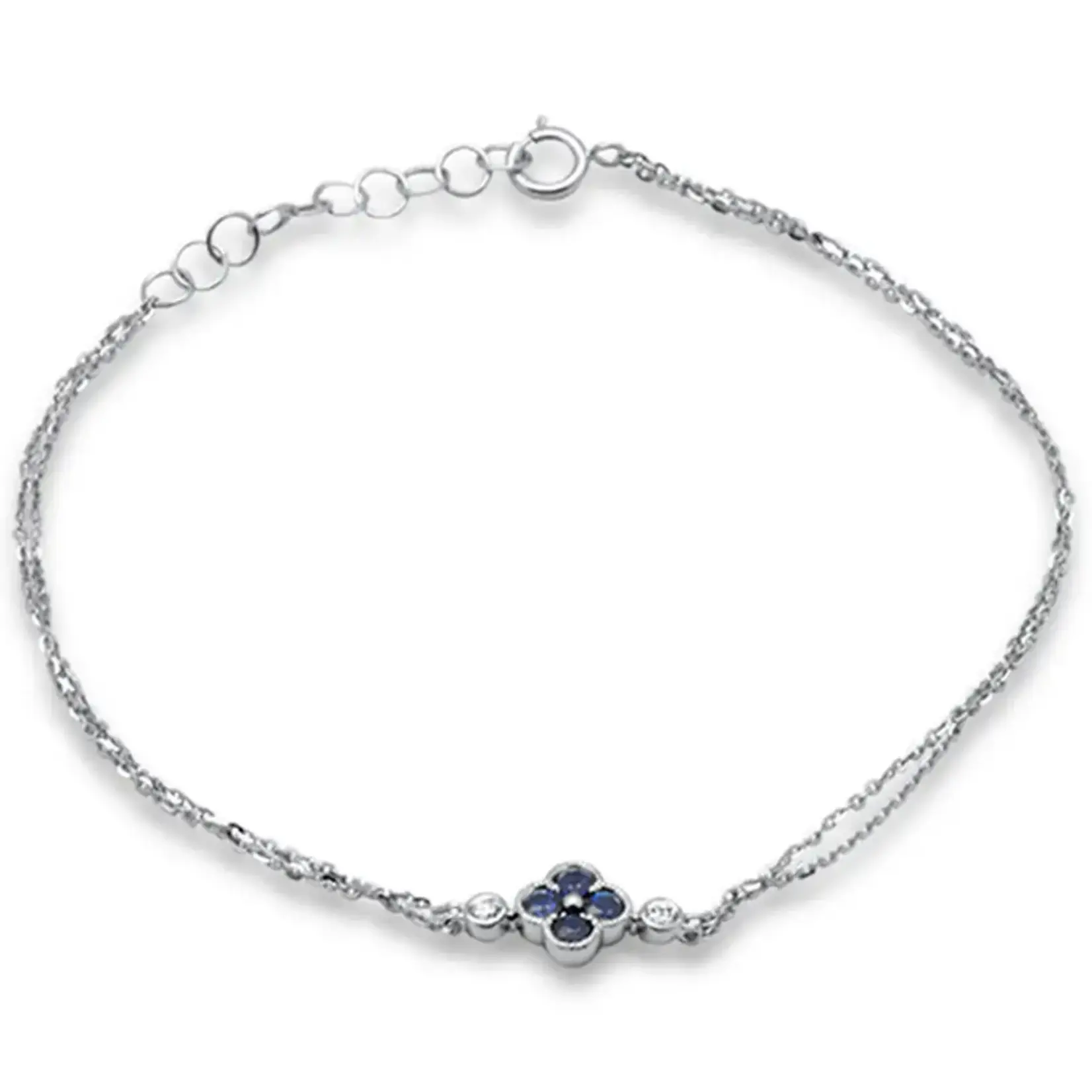 14K White Gold Blue Sapphire & Diamond  Bezel Cluster Bracelet