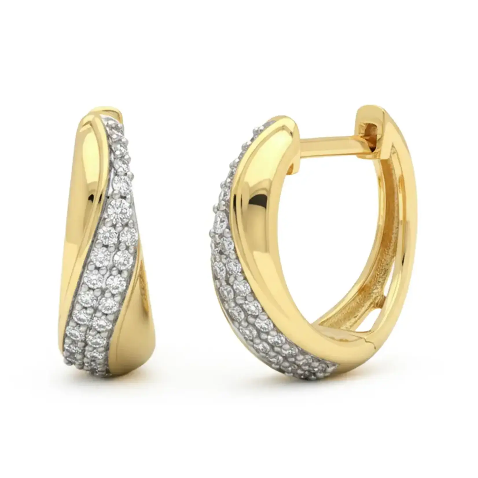 14K Yellow Gold Pave Diamond Swirl Huggie Earrings