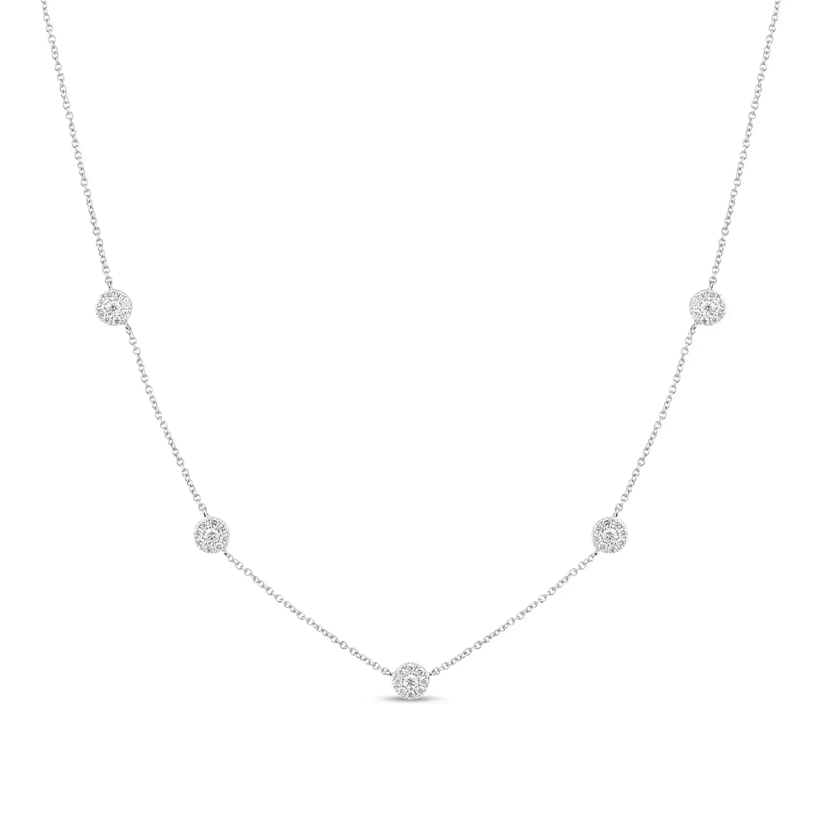 14K White Gold Five Diamond Pave Disc Necklace
