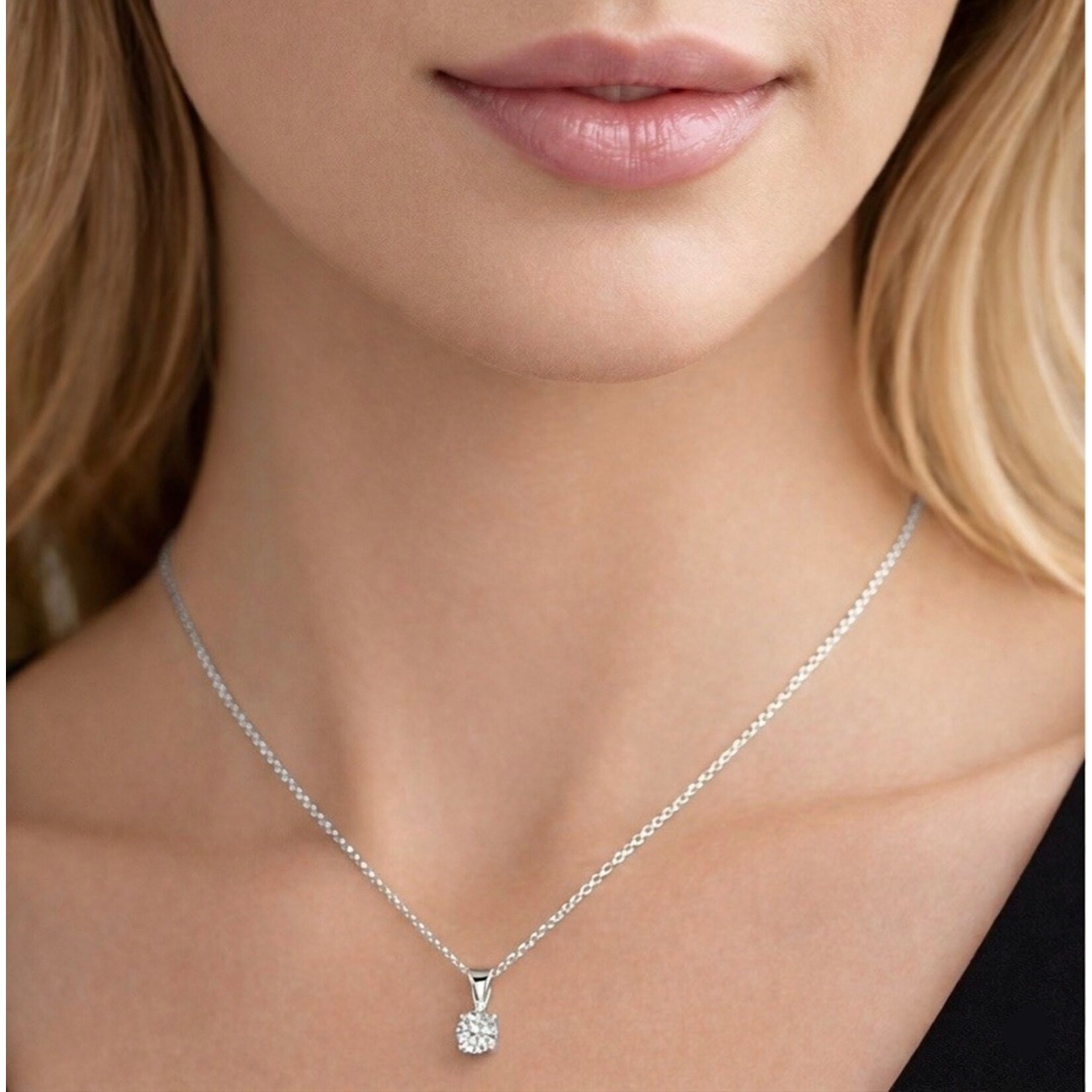 14K White Gold Lab Grown 3/4 Carat Solitaire Pendant