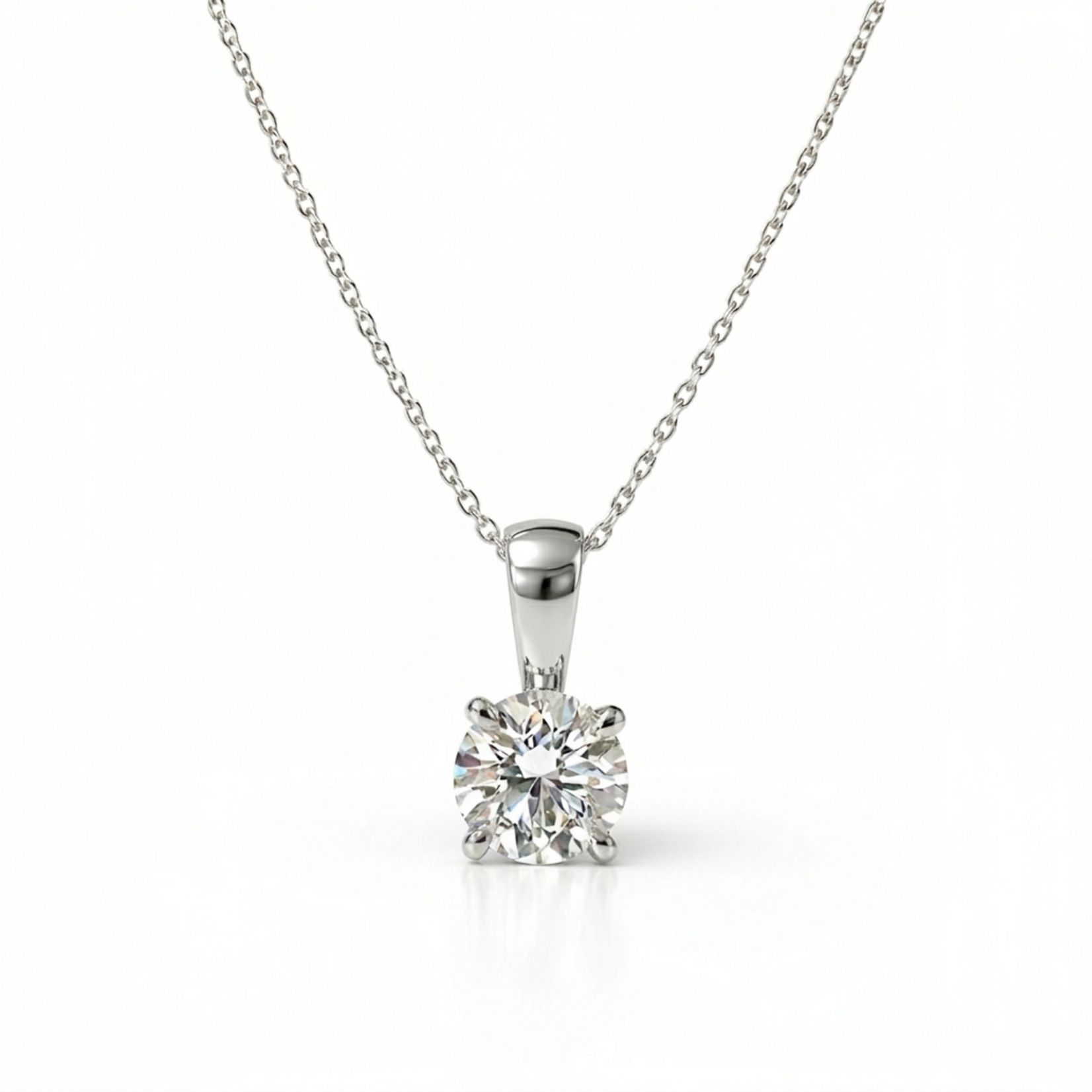14K White Gold Lab Grown 3/4 Carat Solitaire Pendant