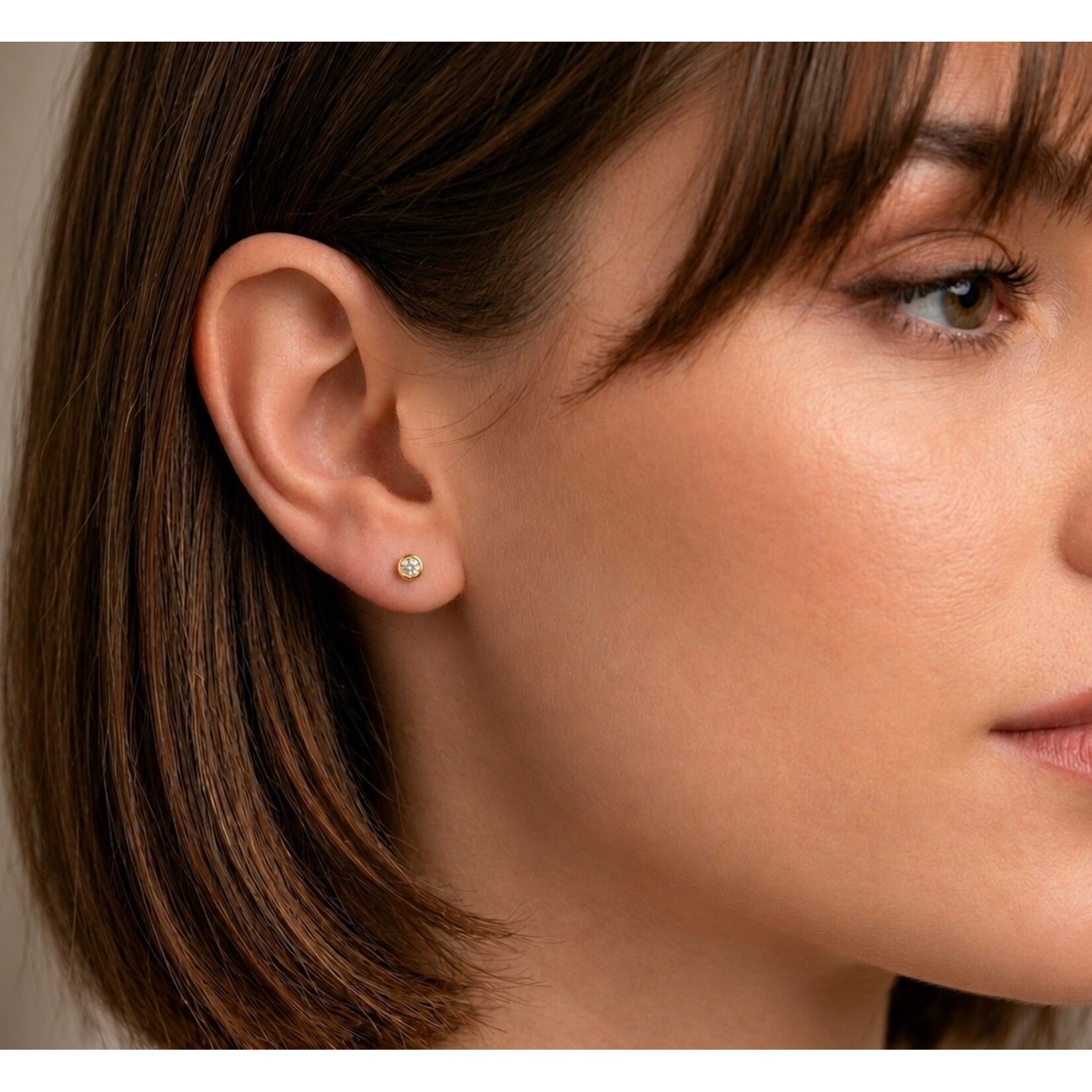 14K Yellow Gold Diamond Bezel Set Stud Earrings