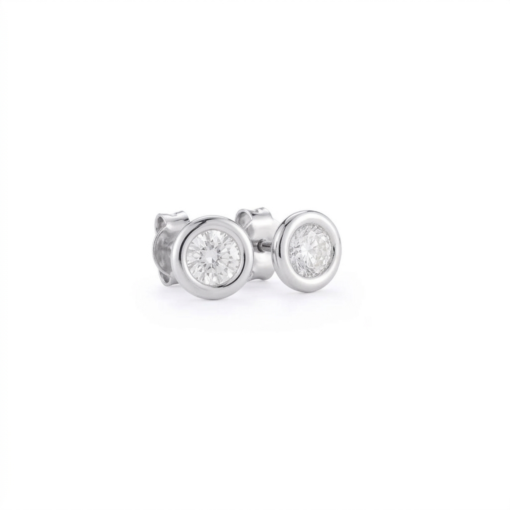 14K White Gold Diamond Bezel Set Stud Earrings