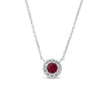 14K White Gold Ruby & Diamond Round Halo Pendant