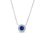 14K White Gold Sapphire & Diamond Round Halo Pendant