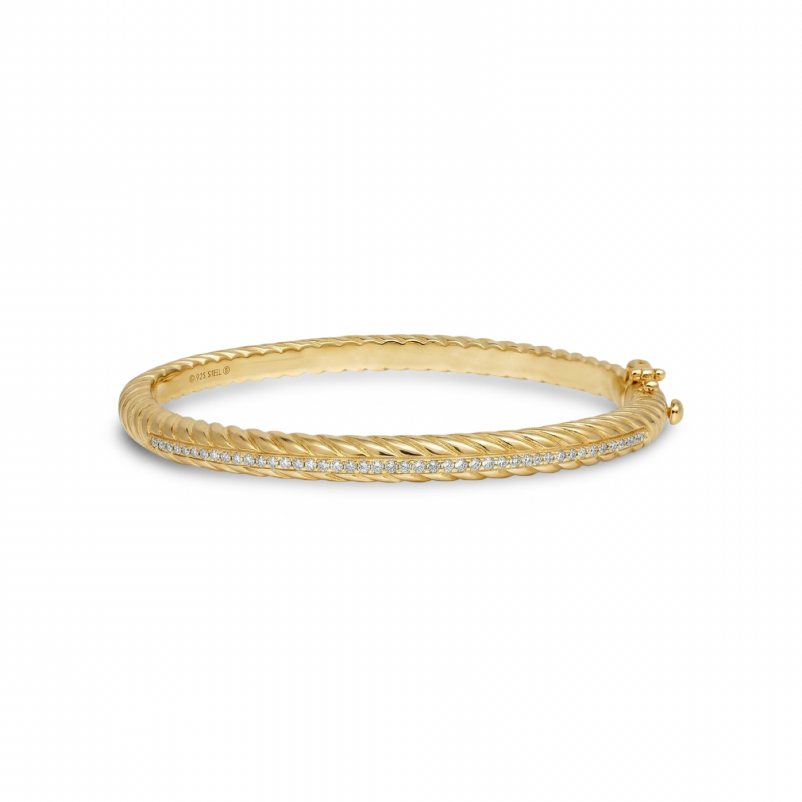 14K Yellow Gold Overlay Diamond Steel Cable Bangle