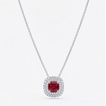 14K White Gold Ruby and Double Halo Diamond Pendant
