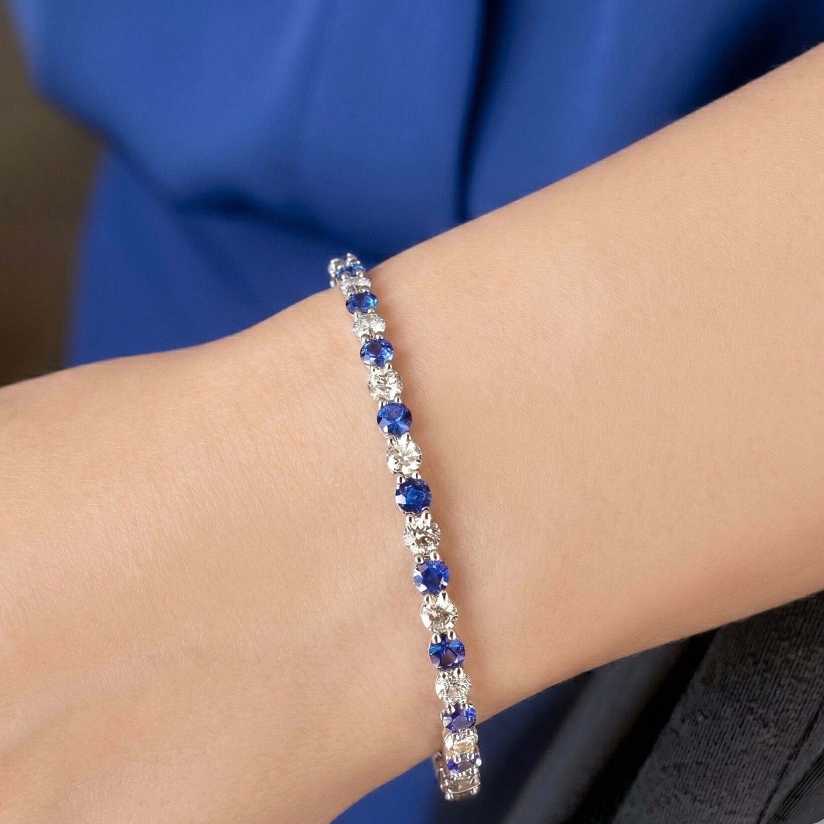 14K White Gold  Sapphire & Diamond Bangle
