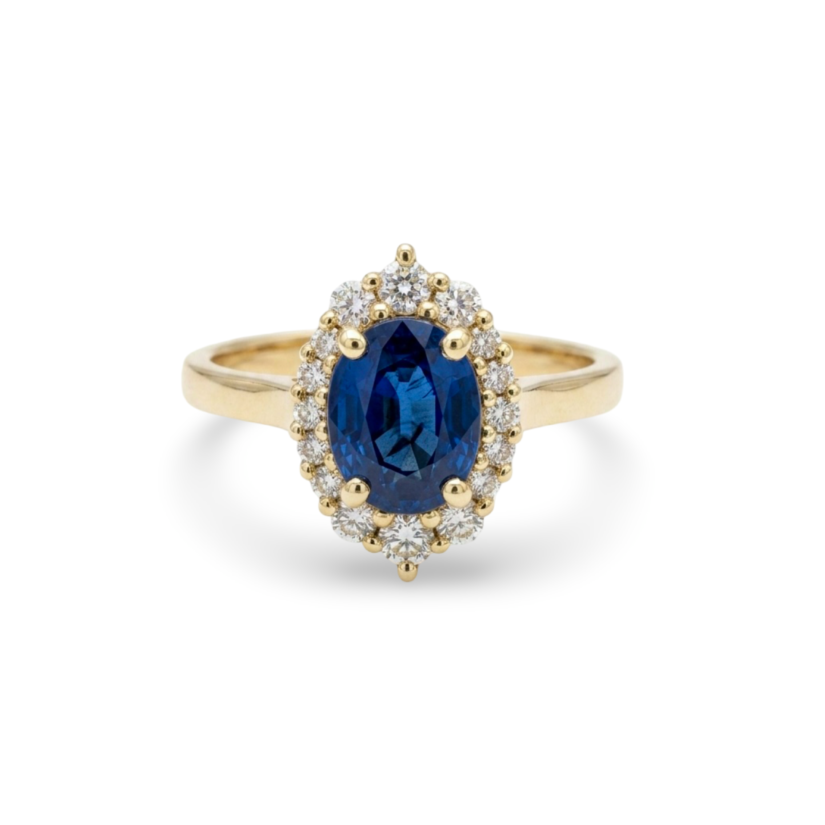 14K Yellow Gold Sapphire and Diamond Halo Ring