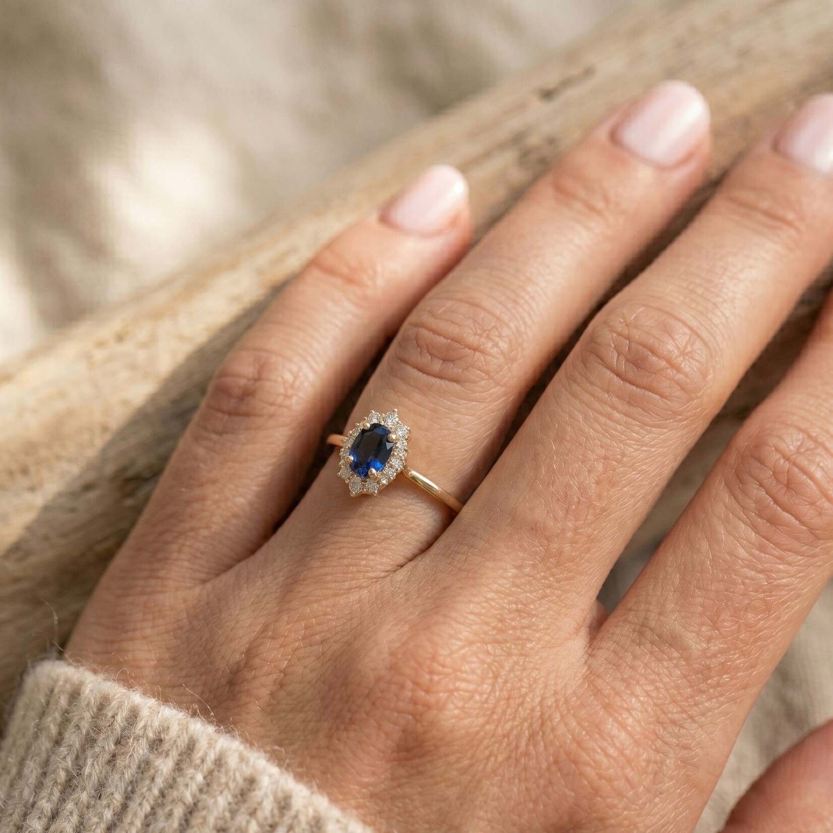 14K Yellow Gold Sapphire and Diamond Halo Ring