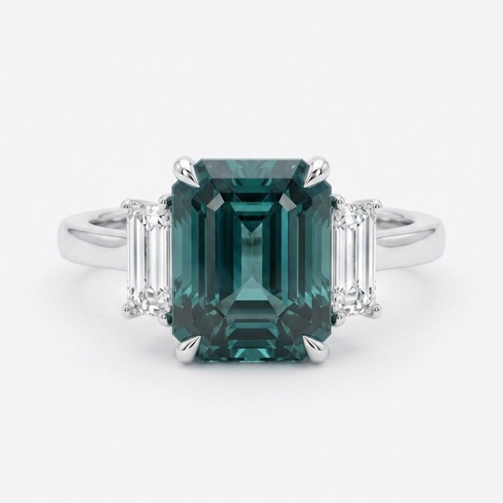 Platinum Teal Sapphire & Diamond Ring