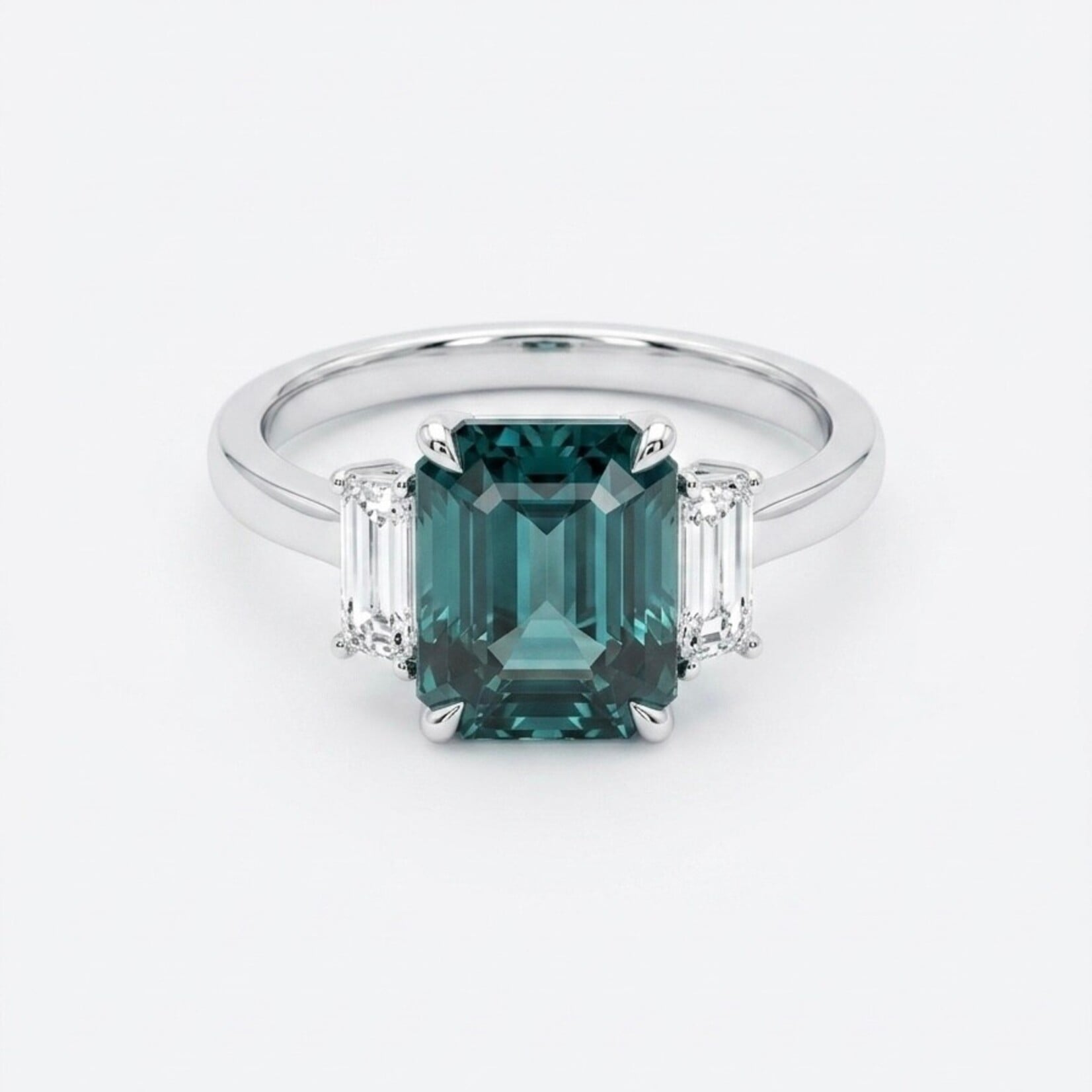 Platinum Teal Sapphire & Diamond Ring