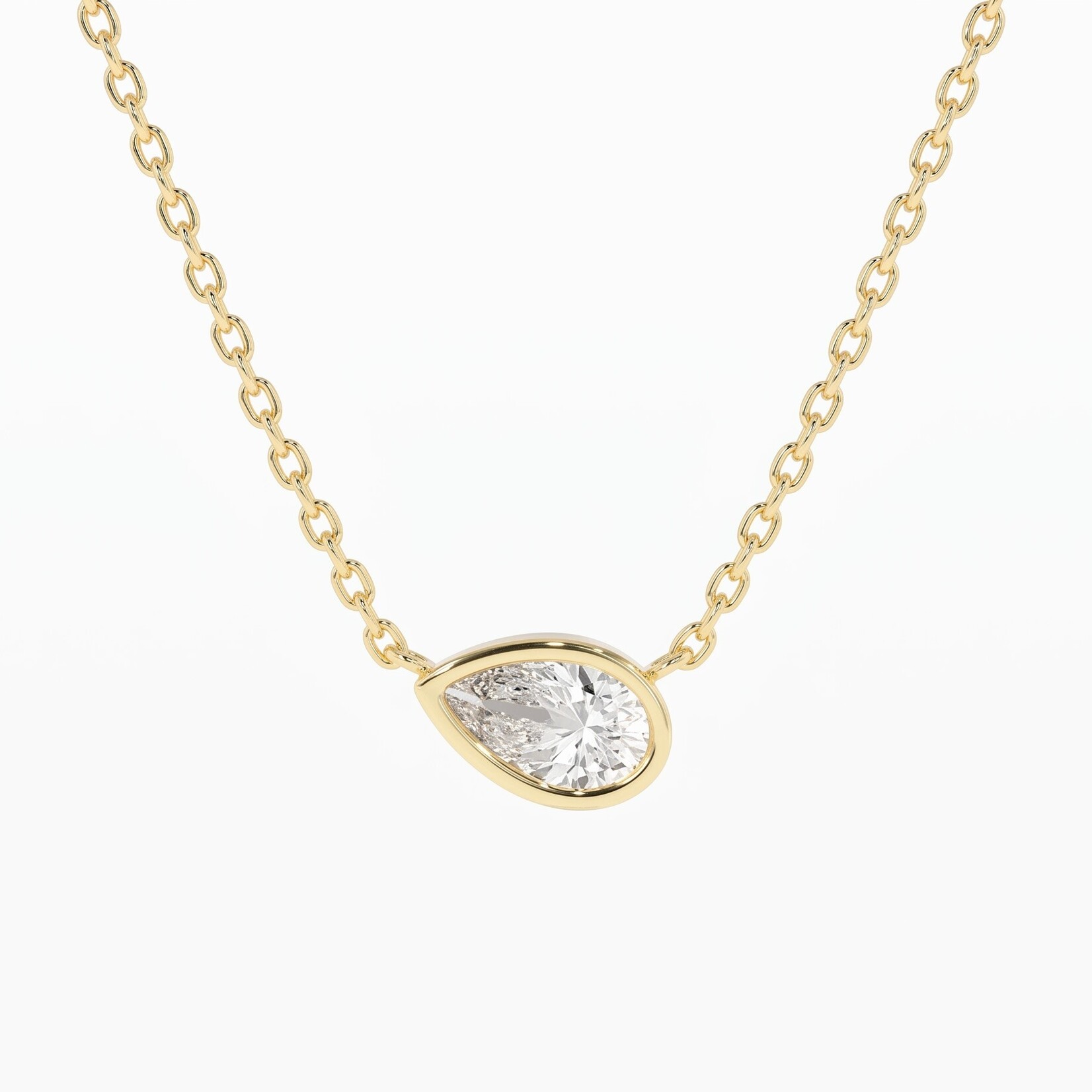 14K Yellow Gold Pear Shape Sideways Diamond Bezel Pendant