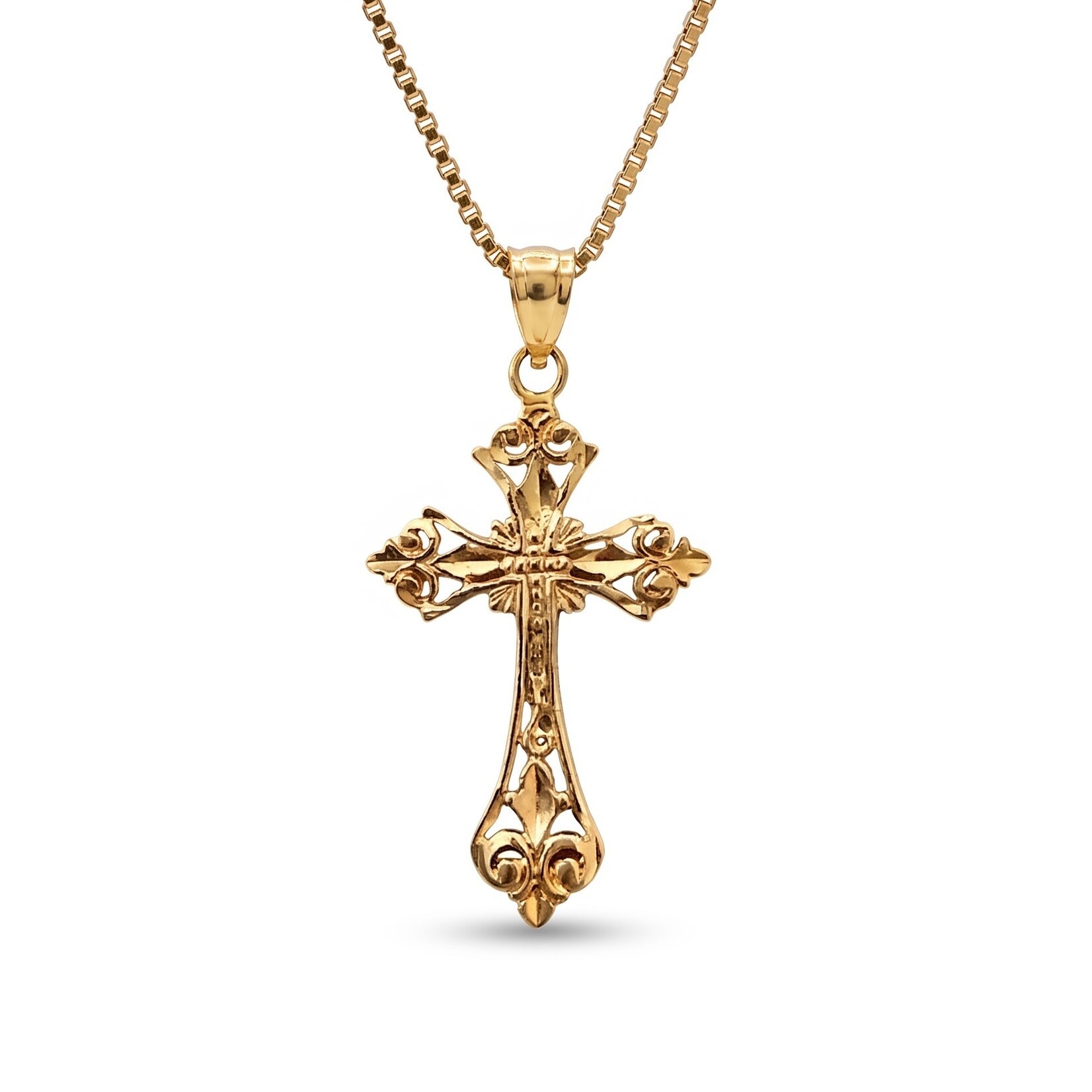 14K Rose and Yellow Gold Fleur De Lis Cross