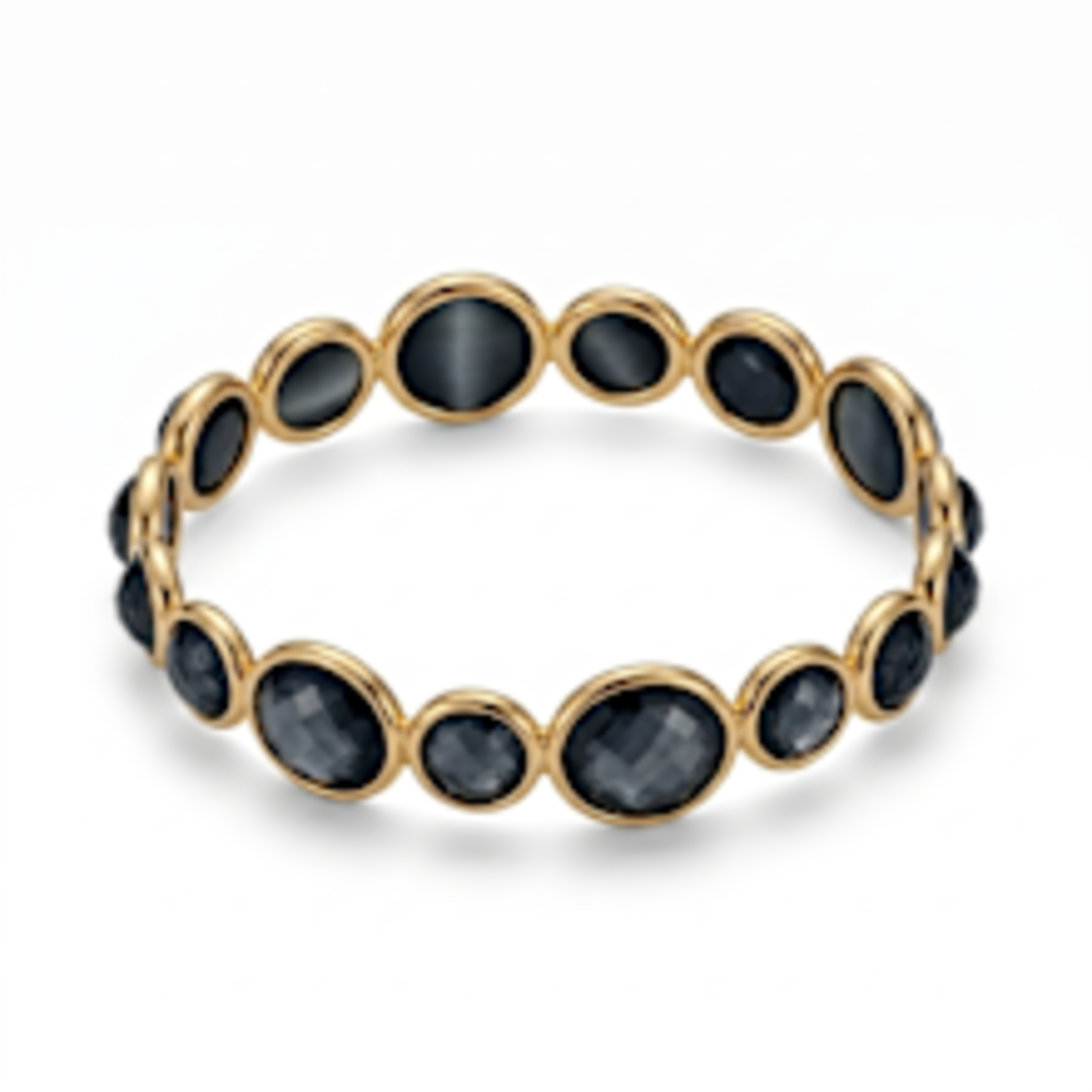 18K Yellow Gold Doublet Hematite  Bangle